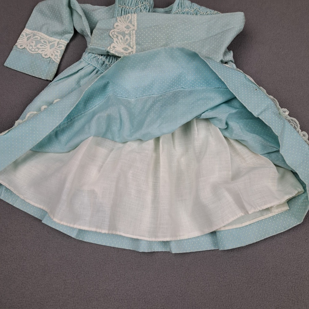 Vintage Handmade Girls Dress Size 4-5 Blue White Lace‎ Trimmed Polka Dot 50s 60s - Picture 7 of 15
